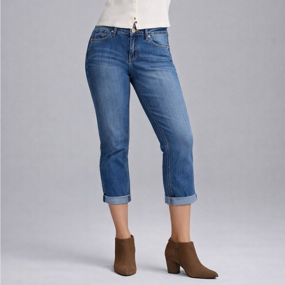 Roz & Ali Cropped Denim Jeans Women’s Size 6 Blue Stretch Roll Cuff